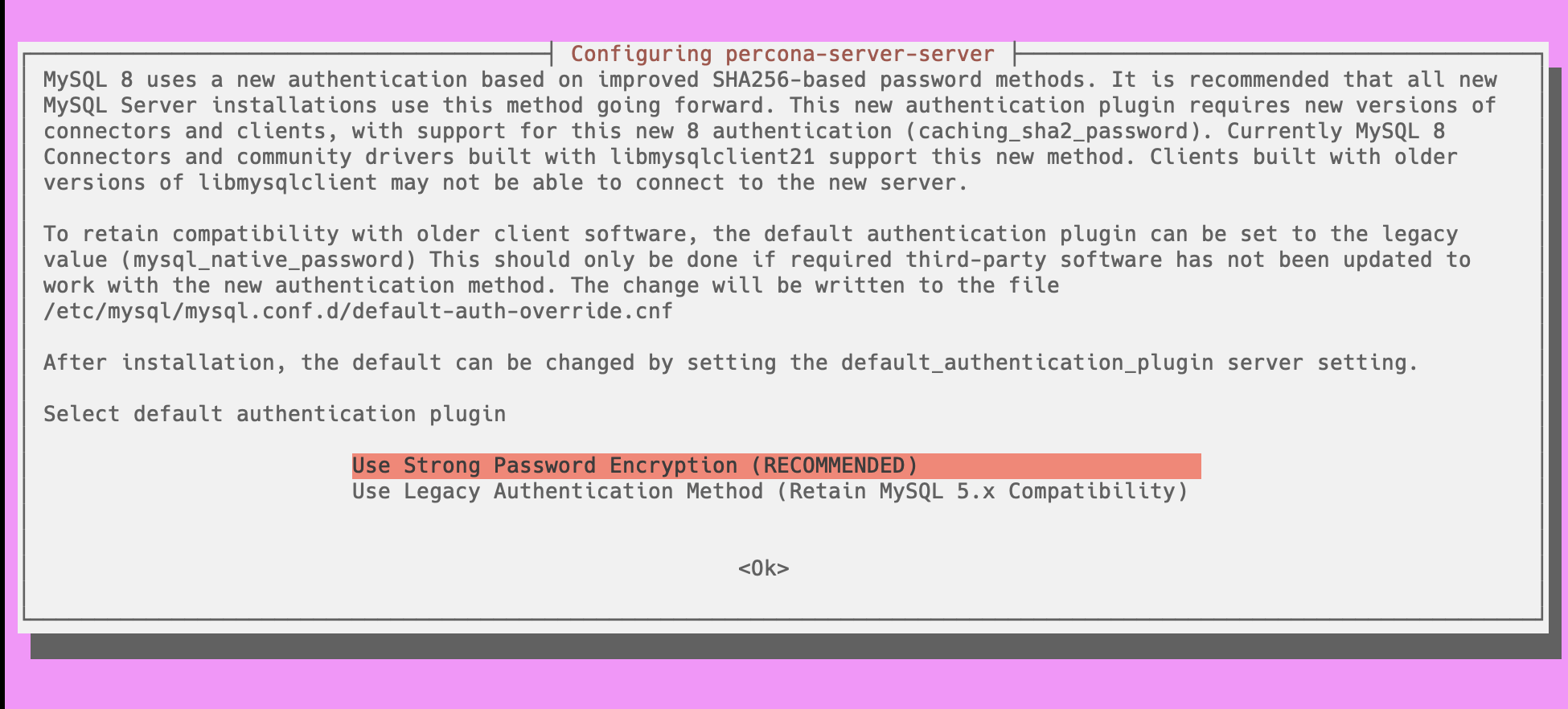 Select a type of authentication Type of authentication